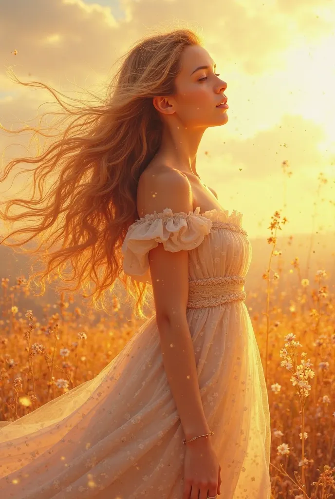 A girl with flowing hair against the sun