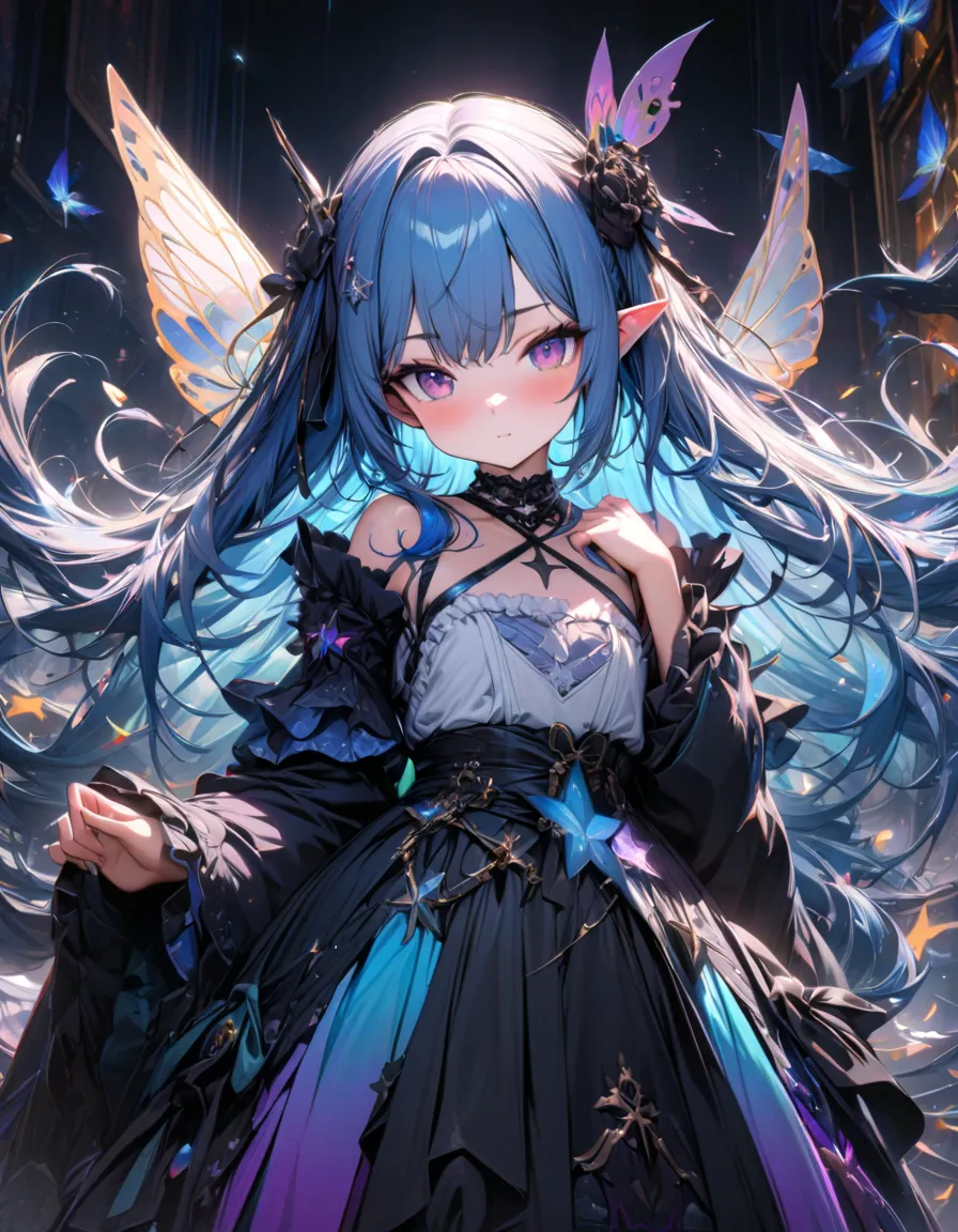 masterpiece, best quality, high quality, detailed, ultra detailed, hyper detailed, insanely detailed, exquisite, beautiful, Full-HD, 16K, highres, absurdres, a creature, girl, blinking, most adorable, milk white and blue hair, long hair, colorful and cute ...