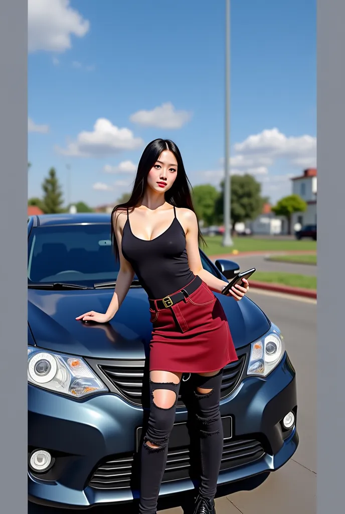 (full body shot:1) photorealistic image of a woman, ultrarealistic, photography, straight long black hair, asian woman, beautiful cute sexy asian 20 years old woman, hourglass figure, perfect body, Flirty look, natural big breasts, long eyelashes, cat eye ...