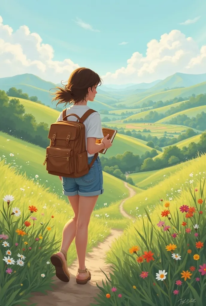  packed a small bag with bread, cheese, and her favorite notebook, then set off toward the tallest hill she could see.