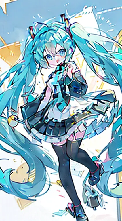 Standing Picture、full bodyesbian、cute little、​masterpiece、top-quality、Top image quality、Hatsune Miku
twintails