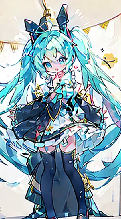 Standing Picture、full bodyesbian、cute little、​masterpiece、top-quality、Top image quality、Hatsune Miku
twintails