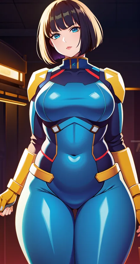 1Woman, thick thigh, battle suit, bob cut