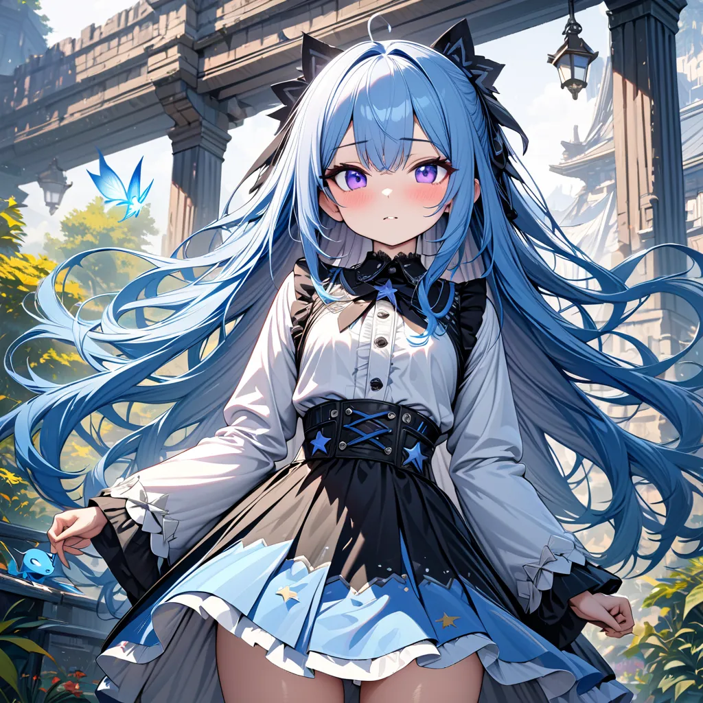 masterpiece, best quality, high quality, detailed, ultra detailed, hyper detailed, insanely detailed, exquisite, beautiful, Full-HD, 16K, highres, absurdres, a creature, girl, blinking, most adorable, milk white and blue hair, long hair, colorful and cute ...