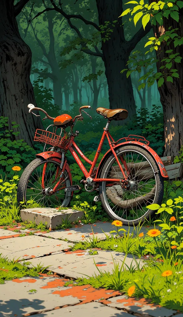 "La Bicicleta Abandonada"
Prompt: "A close-up of a red bicycle lying abandoned on its side, retro anime style, 1990s aesthetic, rust creeping along the edges, a single wheel bent, grass growing through the cracks in the pavement, faint sunlight filtering t...