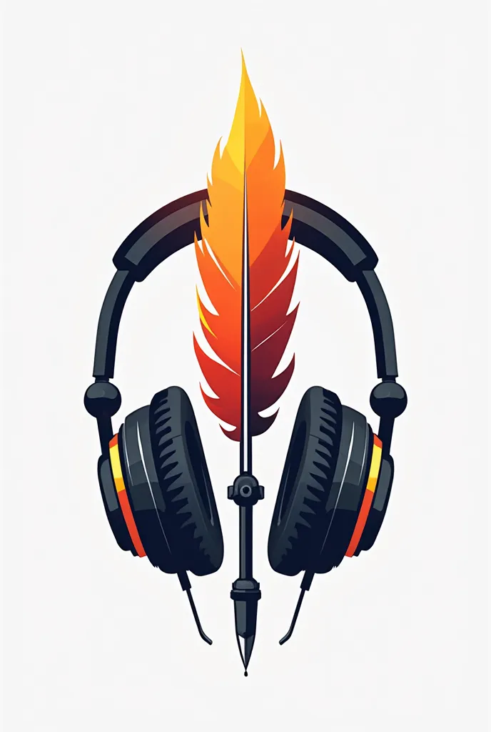 gears, quill, headphones, flame, 　simple symbol logo,stylish,cool,white background,vector,flat,