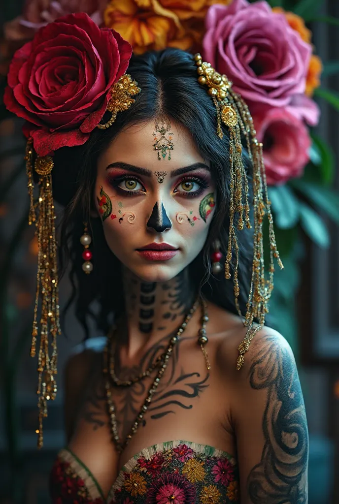 The image of this girl but turning her into Catrina but with her physical features 