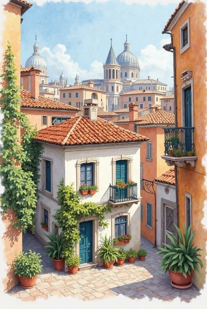 Make an smaller rome house WATERCOLOUR in Rome 