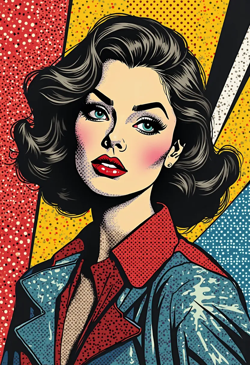  Poster in the style of works by Roy Lichtenstein .  pop art  