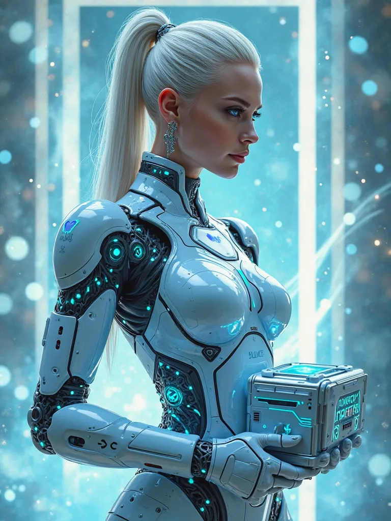 An ultra-realistic, full-body portrait of a captivating cyberpunk medic woman, radiating technological expertise and compassionate grace with a cool and precise palette. She poses calmly, her form exuding focused precision and quiet strength. She wears a m...