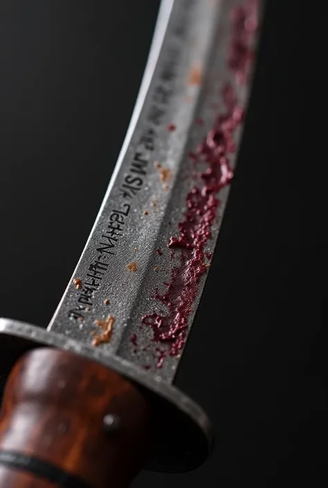 thin steel blade, curved slightly like a crescent, more than a meter long, black leather-covered wooden lamination etched strange characters without anyone noticing. On the blade, near rolling, there was a dark red streak that dried up, like blood had seep...