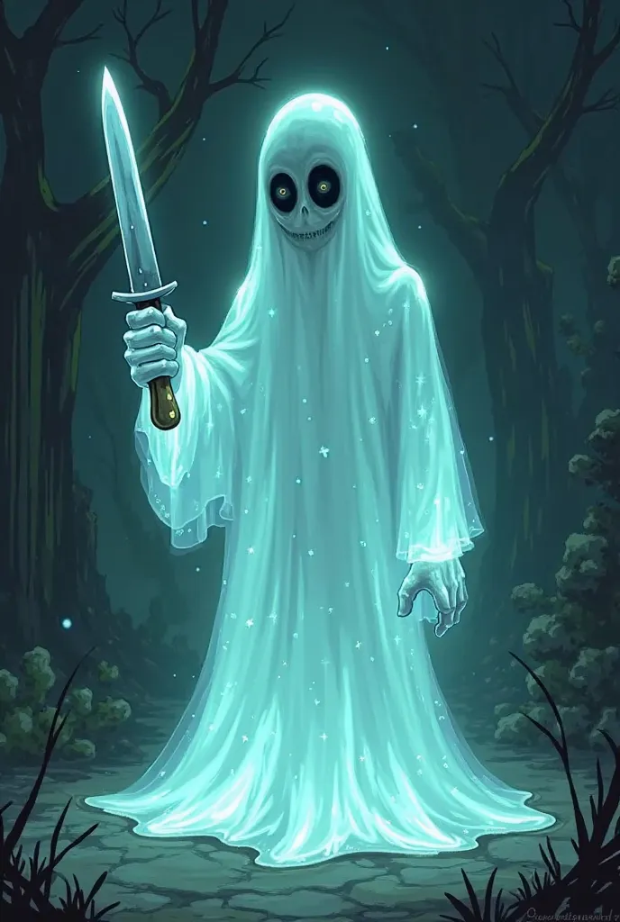 A ghost holding a knife drawing cartoon