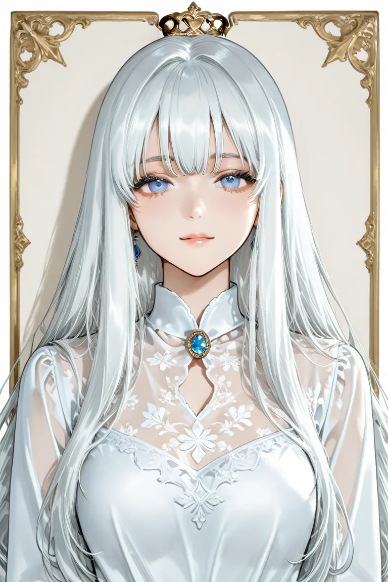 make the cover of the novel A man who wears a white royal shirt and has white hair and blue eyes