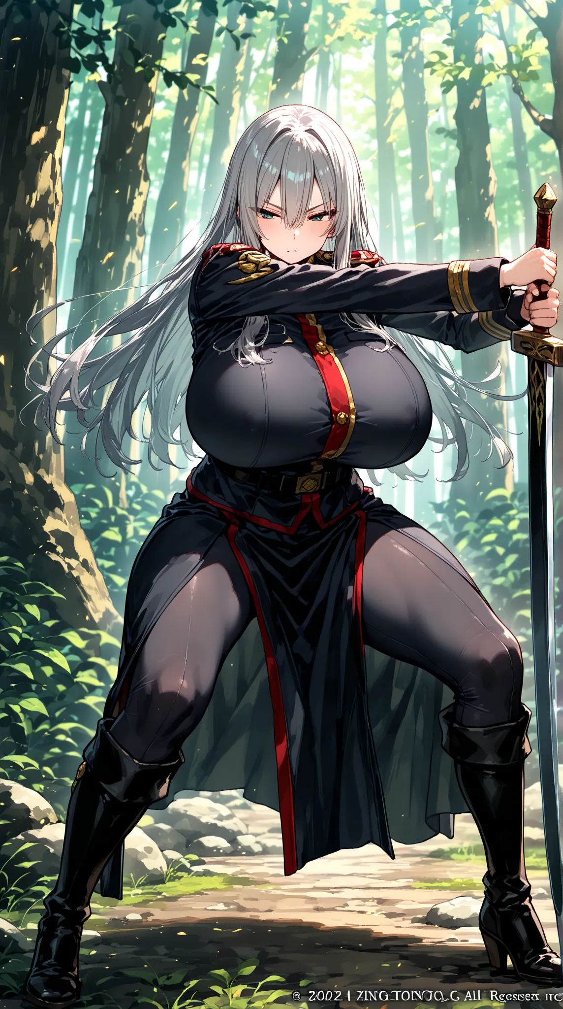 nsfw,(masterpiece, highest quality), (very detailed, highest quality, official art, beautiful and aesthetic: 1.2) ,1 adult woman , Tall Woman ,36 years old ,full body , (plump:0.8), huge breasts , grey hair, long hair, straight hair, hairs between eyes, (t...