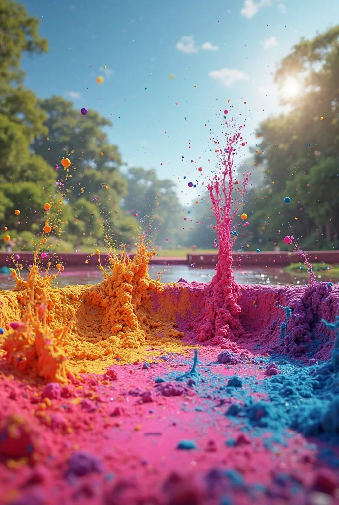 Holi festival Mud pool filled with huge water colour without human crowd 