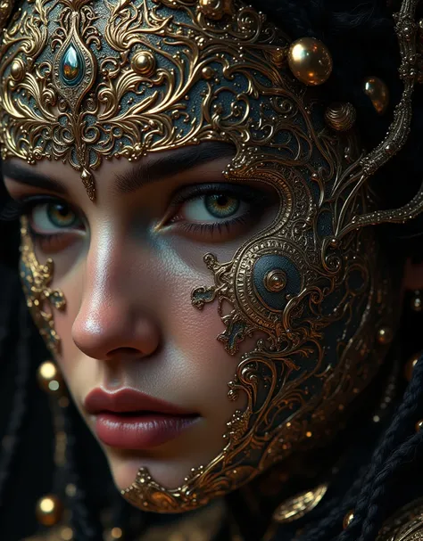 Official Art,  Unity 8k Wallpaper, very detailed, Beautiful and Aesthetic, masterpiece, best quality,(close-up, Focus on Your FACE:1.2), (zenConflict, Mandala, Conflict, enConflict), (Fractal Art:1.3) , 1 girl, half closed eyes, very detailed, dynamic angl...