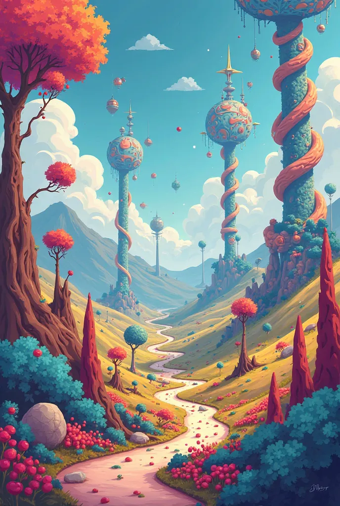 landscape dapat parang cartoon vibes tas molecules talaga