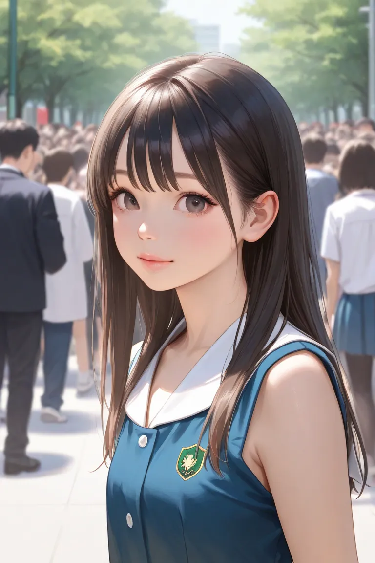 Top Quality,  super high resolution、realistic skin、crowd、Japanese、(( cute middle school student))、((Low body))、(( body type))、