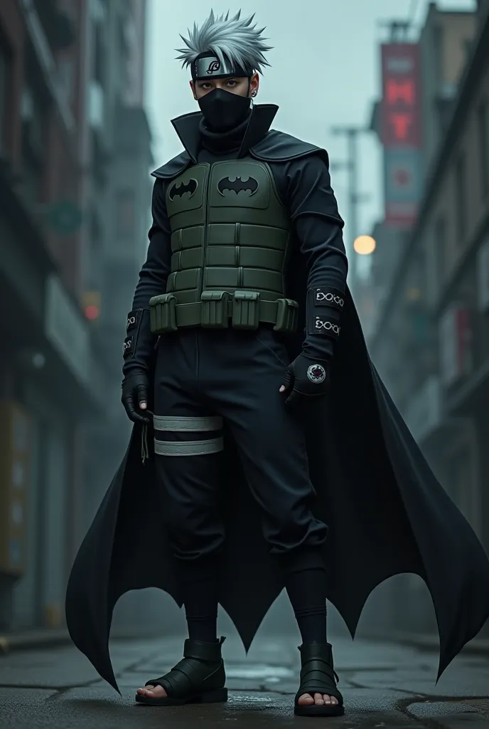 Kakashi Hatake from the Naruto series with a ninja style costume and Batman details 