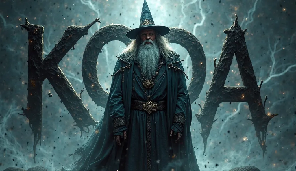 An image written Koda in black with a background with the wizard from The Witcher