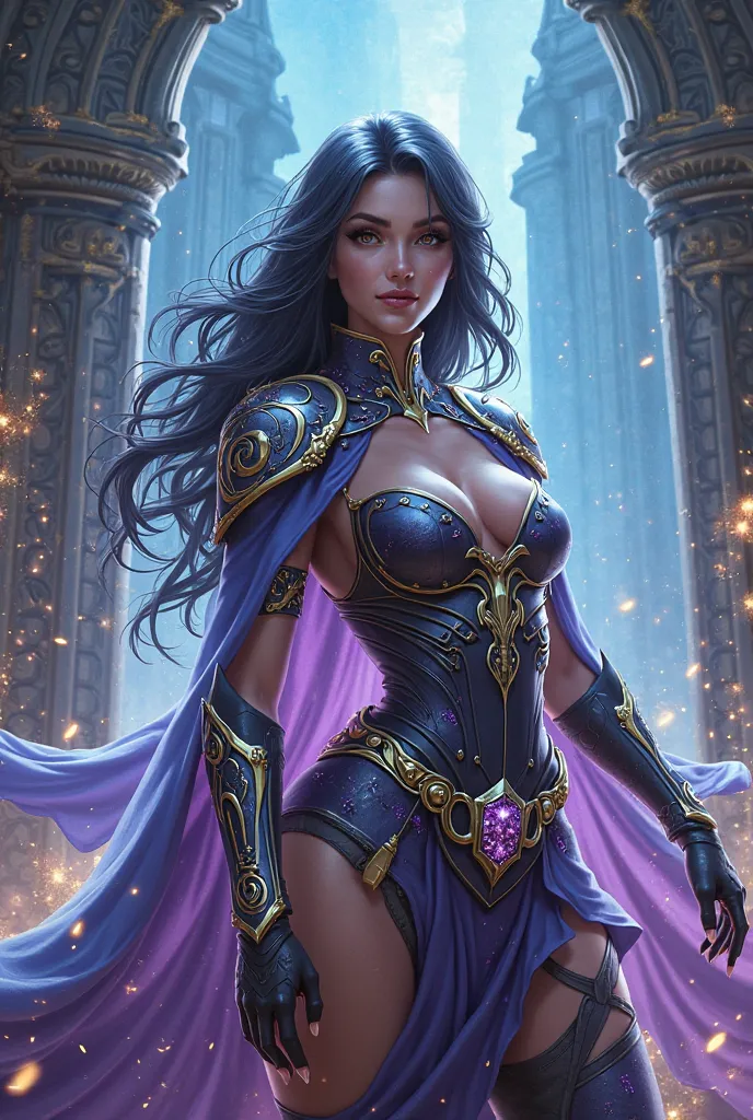 Picture a game character for the name Ravenna.  mystical , game character for the name of the jailer, stunning, feminine legendary, magical, sparkling . Closer 