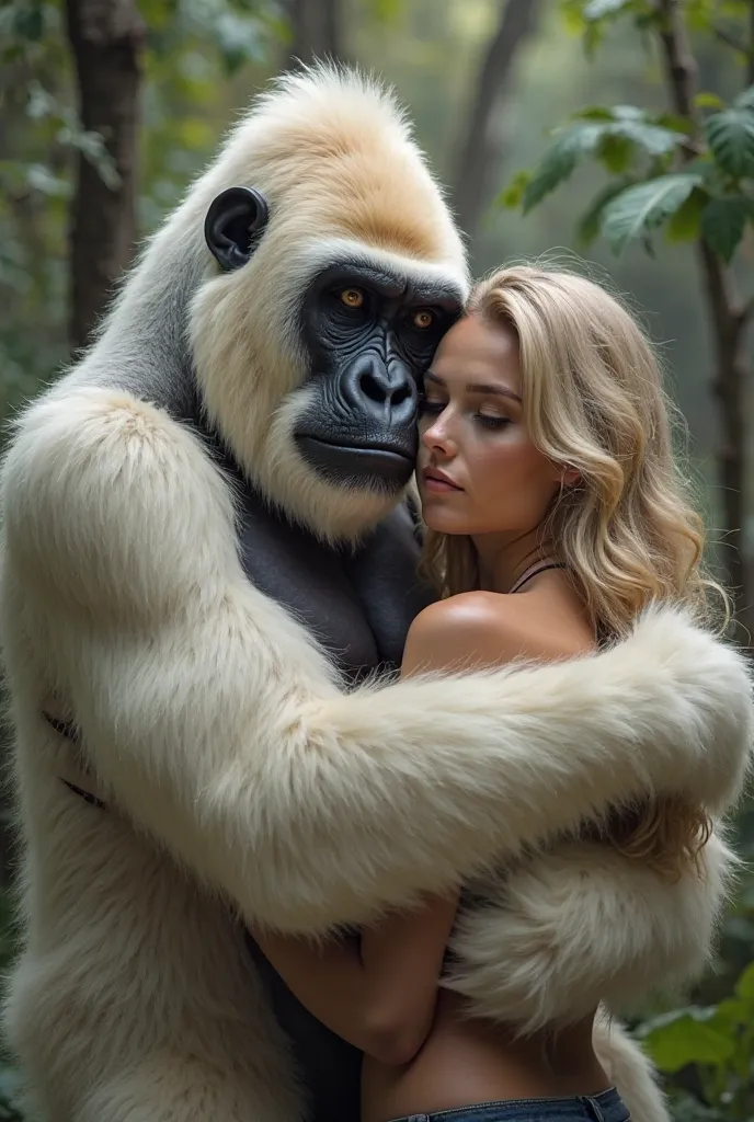 The prettiest, loveliest, luscious, and slender in the world in a sexy, sexy, and slender, 20-year-old girl from France with the best body in the world, was hugged with her whole body by an ugly, smelly gorilla that was 30 meters tall with white fur and we...