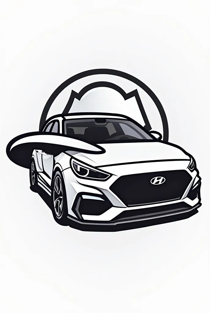 Make me a logo with a Hyundai i30N in the background and a hat and with the name Mr.White N and make the white background transparent