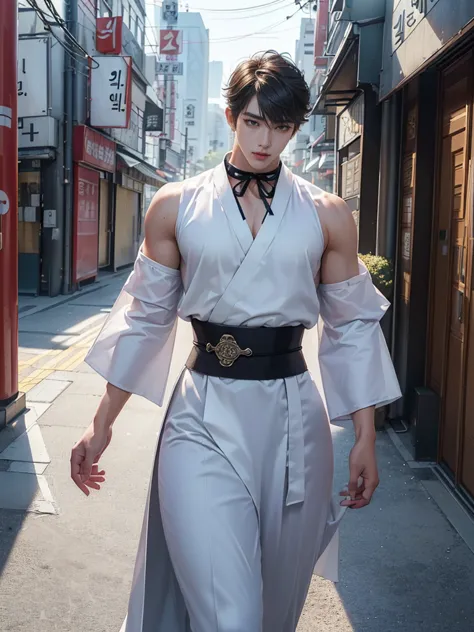  (masterpiece,best quality,ultra_detailed,highres,absurdres), (detailed shadow), (quality light), 1 (young_yaoi_ikemen_male:2.0) (korean_male:1.8) (with bulge:1.5), 15-ish, (muscleale focus), (solo:2.0), short black Quiff hair with Soft Fringe (bangs part ...