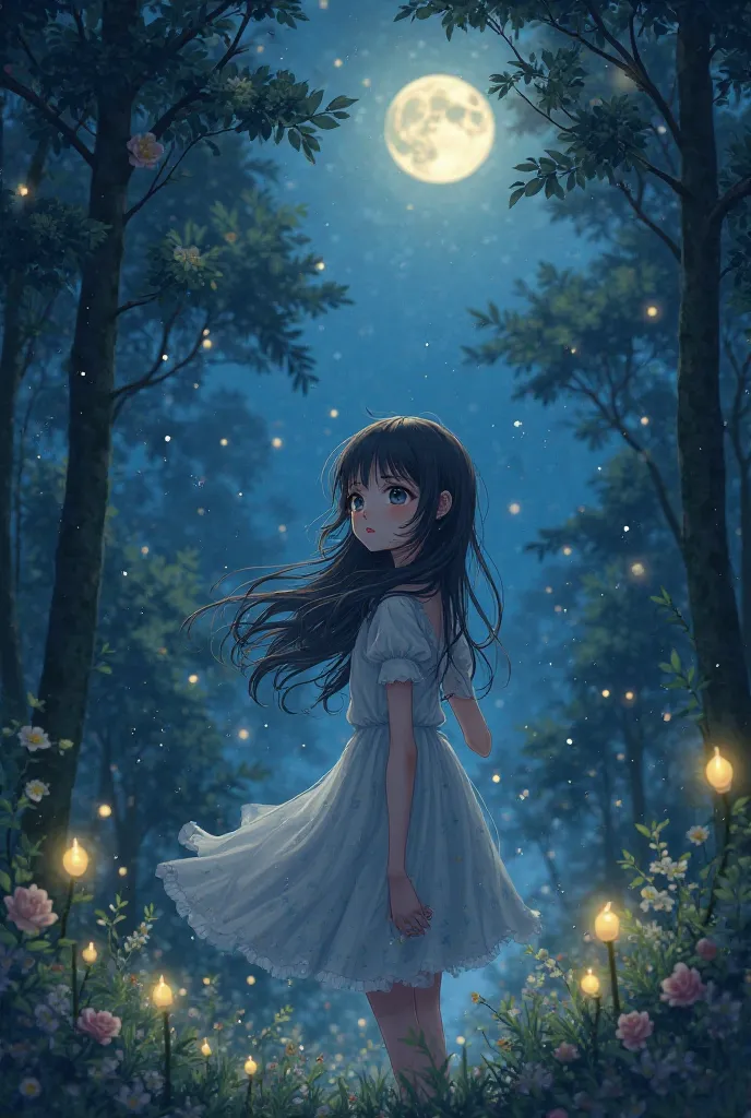 anime girl night nature scene 