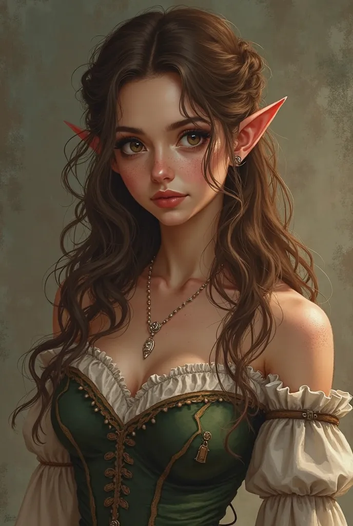 I want a girl Fae, the hazel eyes with a firm look, her big lips and a straight nose, a scar on her neck, the wavy brown hair that falls on her shoulders, Pointed ears and a dress with a correct one and I wish it were in the flesh 