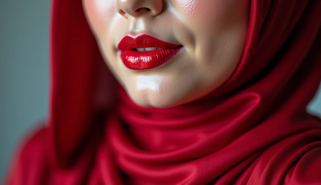 close up a mature big boobs women looking to camera angle.  hot sexy mature women, indonesian face, sexy lips, red lipstick, bold eyebows, huge breasts, big boobs, white skin, curvy body, perfect beauty body, slim belly, big hips, wearing a hijab tight sat...