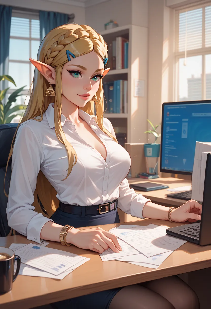 Princess Zelda, modern office
