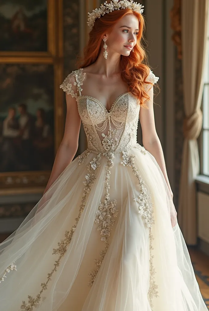 A front-engagement dress,  a stunning dress emerges from ivory silk.  dress , carrying a large garment bag in her hand is a spiritual vision with delicate laces and intricate beads catching the light like stars. This is a masterpiece, me a princess, is a b...