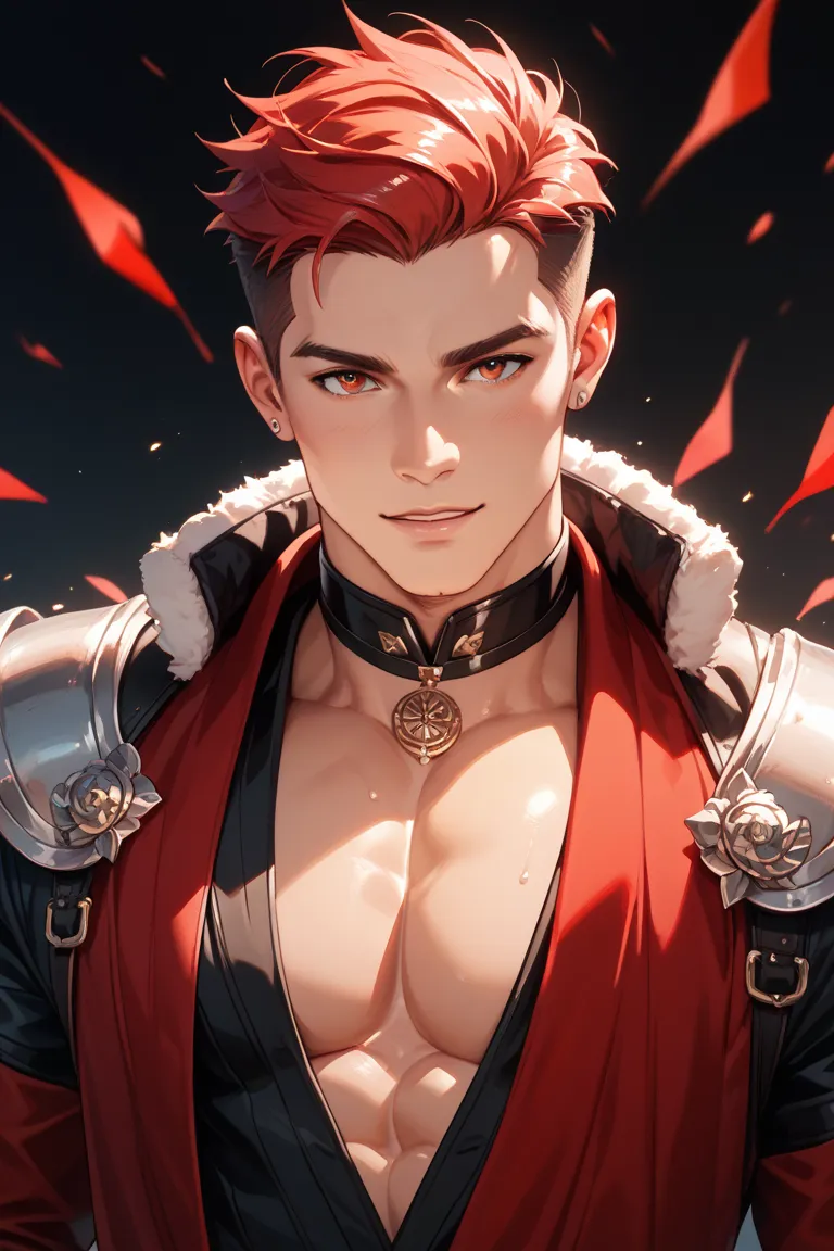 Handsome red beautiful male swordsman