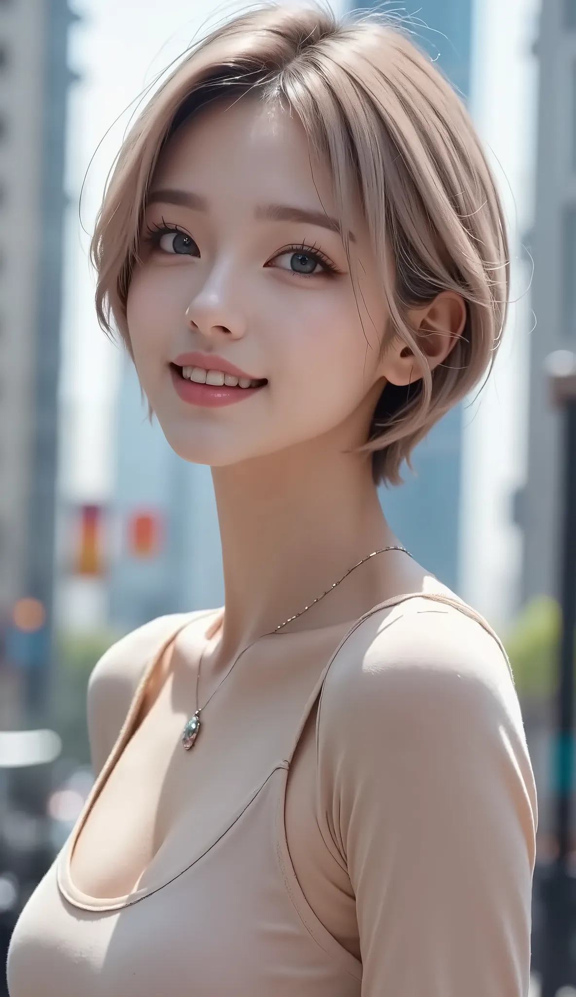 masterpiece,  photos,The background is a skyscraper with a far future architecture,Very beautiful ,Korean super beautiful girl,とても美しく長く Read more,Random whole-body exposure,Extreme Exhibitionist ,Systematic Random Exposure, cute ,very beautiful girl, pink ...