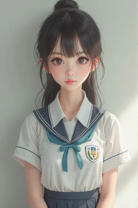 a realistic  japanese girl, thin, pale skin, school uniform 