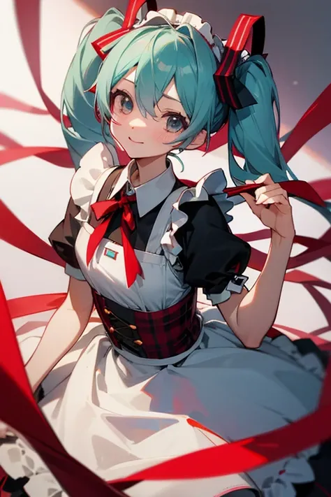 Hatsune Miku、Maid、Super Detail、Red Ribbons、red check、