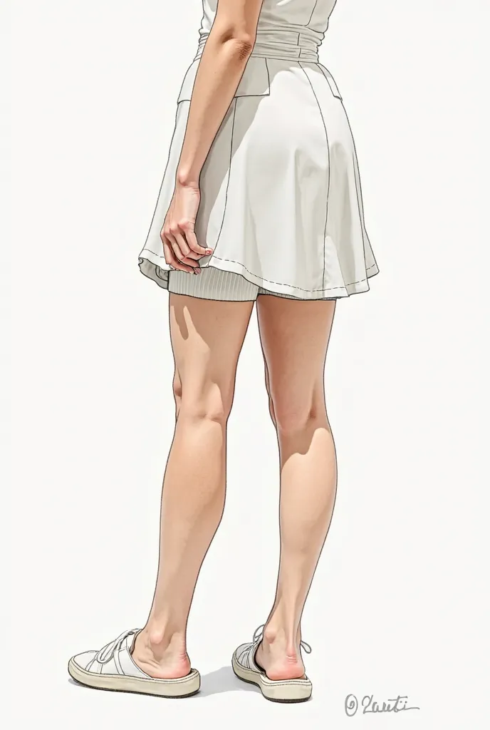 generate me a design of skort - skirt with built in shorts make it look like a drewn design from front back and sides