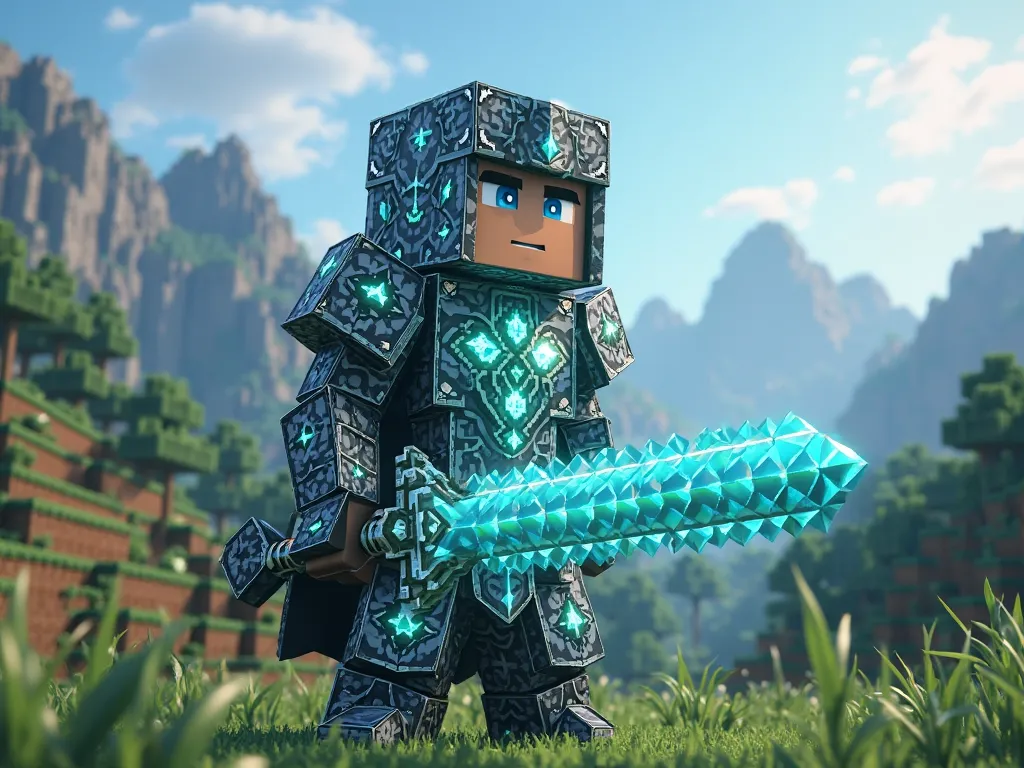 A minecraft chracter holding a diamond sword and wearing Diamond Armor and in his back write joining Vibes Smp