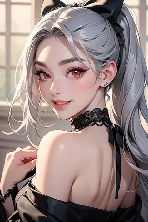 (top quality, masterpiece:1.2), High Resolution, 最高masterpiece、very well detailed, realistic:1.37,    fantasy, ((  Silver Hair)).'((Red Eyes)).  queen,    lace dress、beautiful、 Eye Shadow Red     、 thick eyebrows、long eyelashes、The students are black  .、Li...