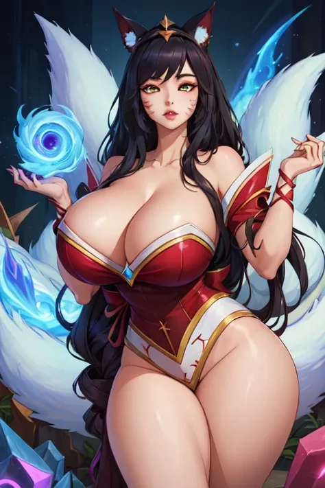 (masterpiece, best quality, absurdres, 4k, aesthetic, detailed, intricate),1girl,nikkecrwn,tiara, tall body, hair ribbon, black hair, twin drill hair
Cosplay as Ahri from League of Legends, 








