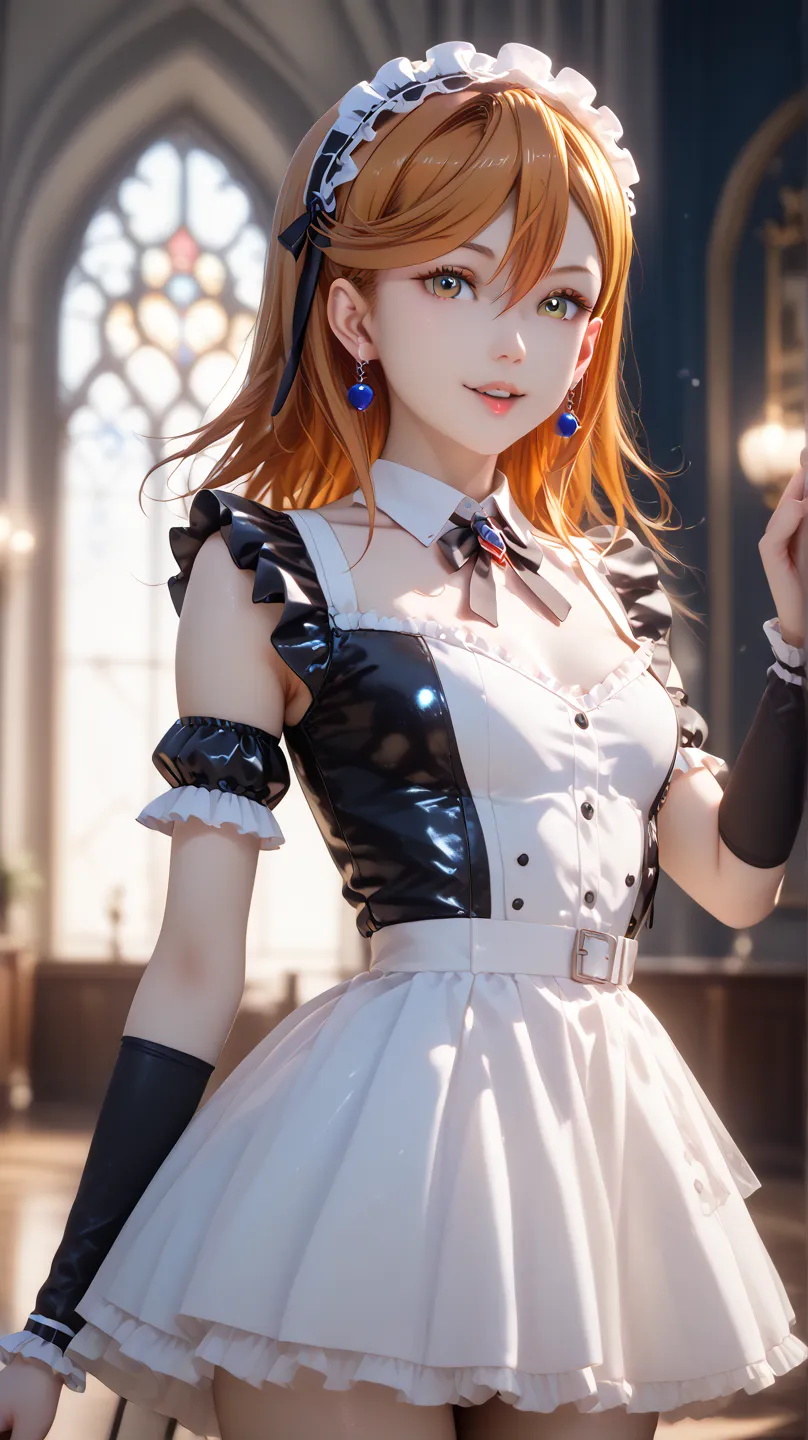 Small breasts、Shibuya Kanon、Gothic Lolita Fashion、orange hair、4K Details 、photographic realism、Professional、Vivid Color、Bokeh、perfect depiction down to the details、attractive expression、dynamic pose、 complex texture 、dramatic lighting、 realistic background...