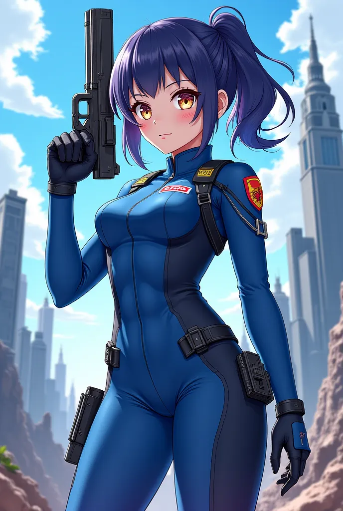 A GOC Soldier Anime Girl [From the SCP Wiki] with blue uniform (Anime Style drawn)