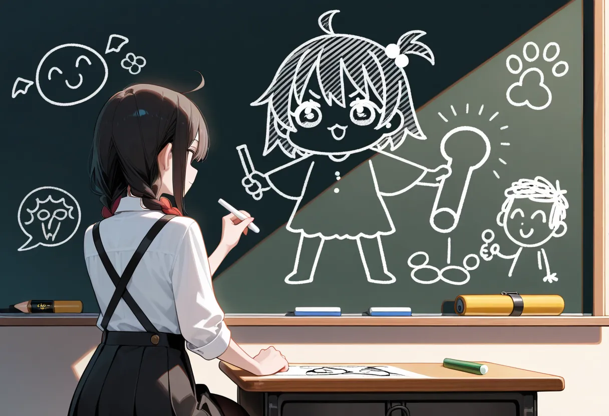 Doodles on the Blackboard, chalk, drawing, girl