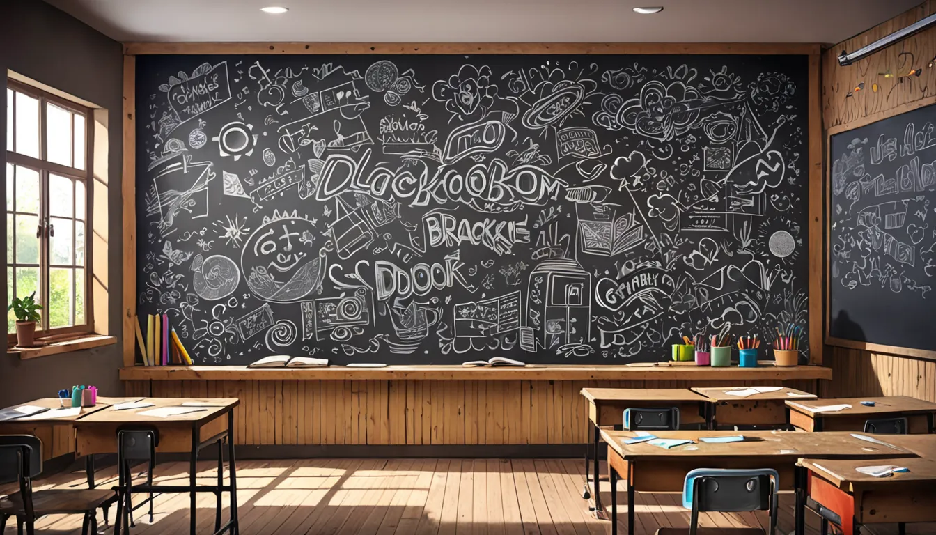 Blackboard with many different types of graffiti written on it, chalkboard, blackboard, chalked, chalk art, on a blackboard in the classroom, blackboard in background, classroom doodle, Blackboard with doodles, doodles on a Blackboard