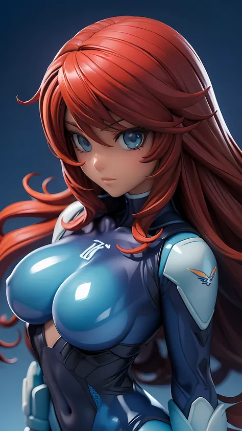  perfect anatomy　 top quality, highest resolution in elementary school,(((glittering light blue rider suit　 bodysuit 　 Glittering light blue rider suit around shiny skin　Shiny red hair　 long hair　 blue eyes)))　fighter　 Bike