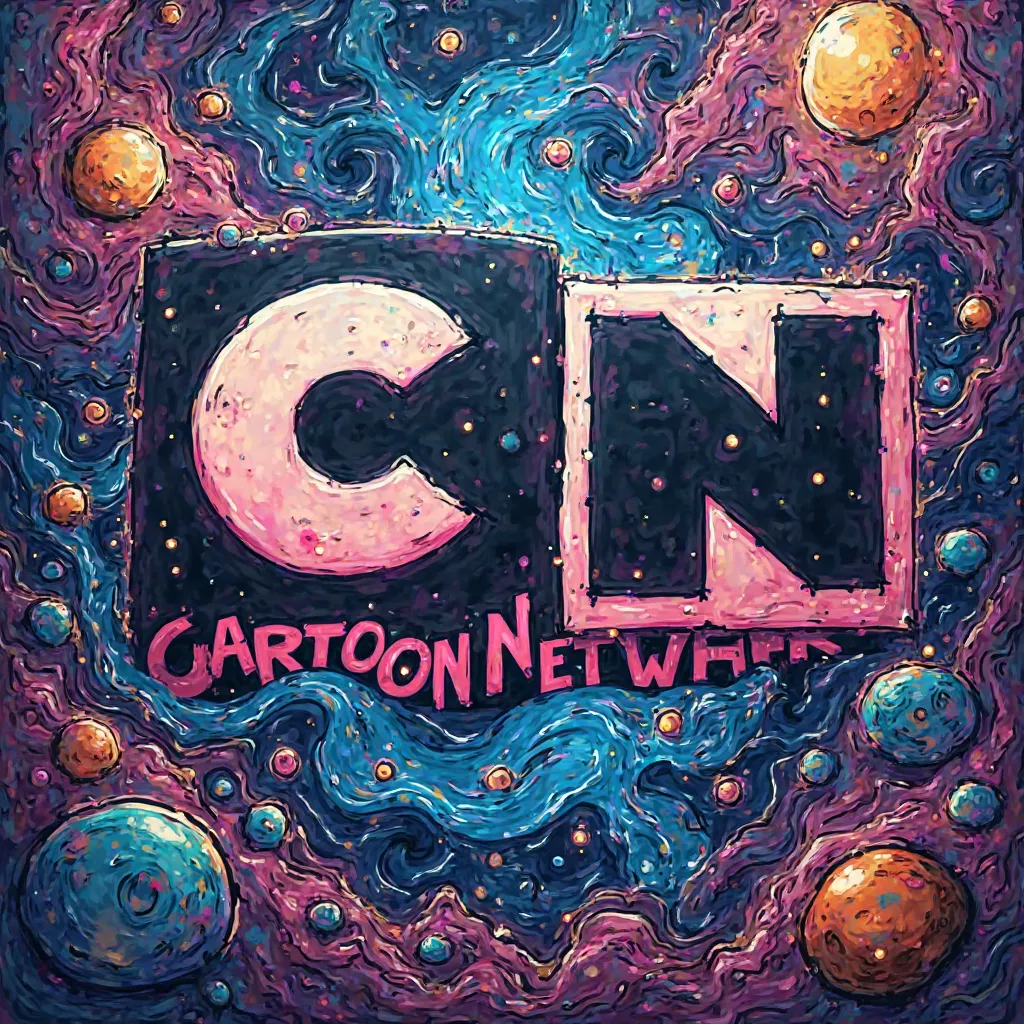 Graffiti elegant  bertuliskan cartoonnetworkid , background  psychedelic galaxy listrik bergambar logo cartoon network keren