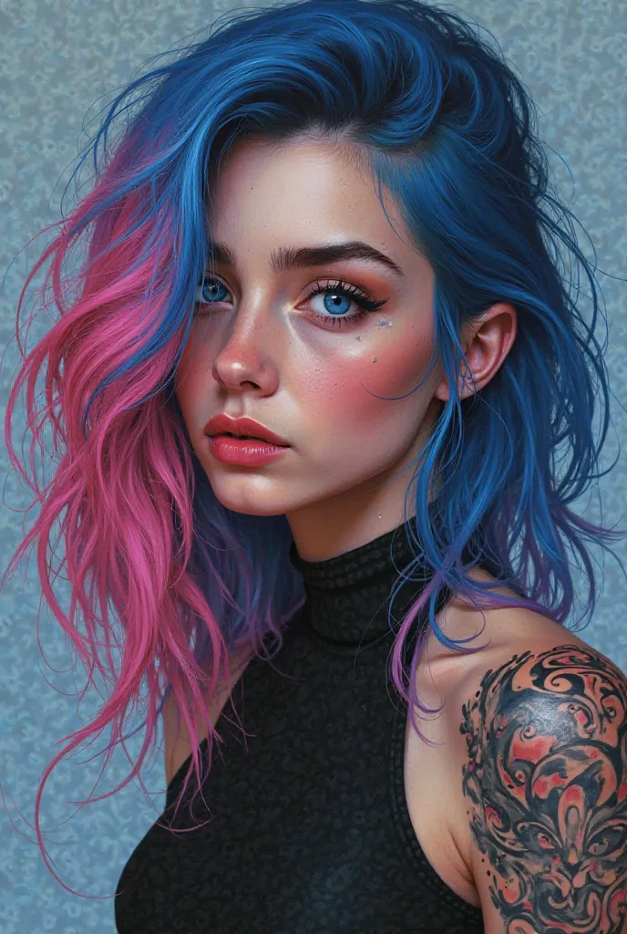 Girl — a combination of contrasts.  hair, словbut два полюса: blue and pink, cold and fire. The square makes the image sharper, словbut ты давbut решила, what you want to be, but оставила место для перемен.  

Blue eyes are deep, attentive. There is more i...