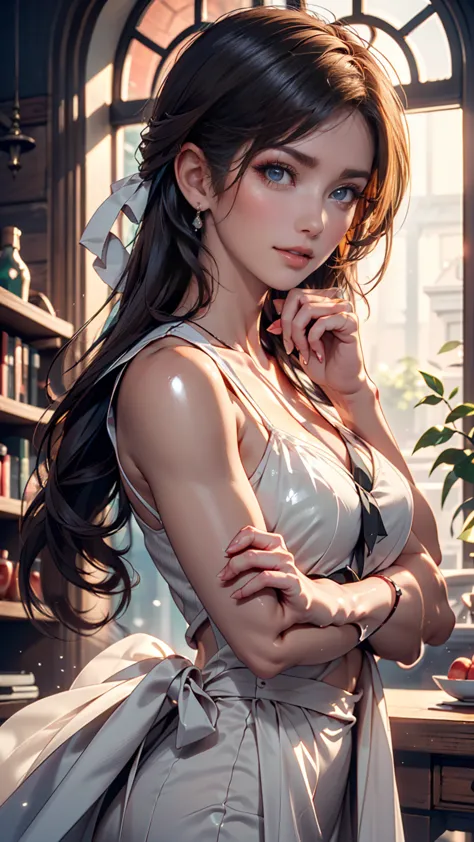 Innocence, dark green hair, Twin Tails, cross your arms around your back, white dress, black waist tie, girls,blue eyes, (++++++Claw Pose:1.1}, Young Scandinavian woman, cute face, seductive, Top Quality, masterpiece, ((( soft lips ))), (((glossy lips))), ...