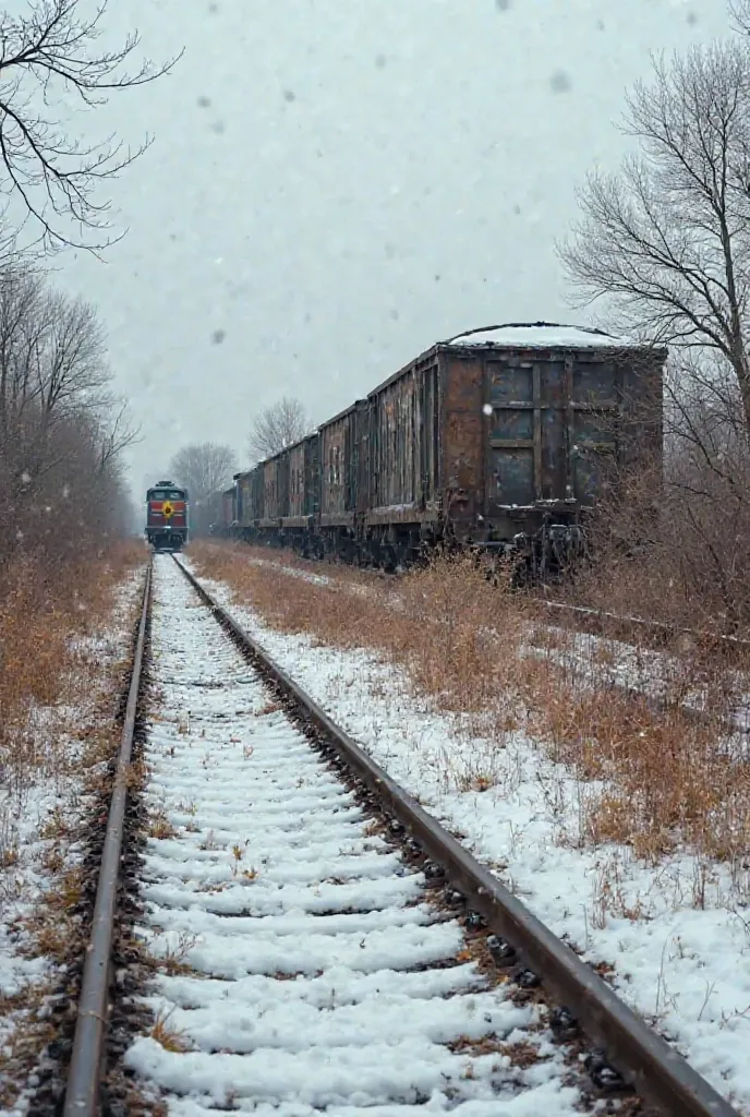 Style photoréaliste. Une gare de marchandises soviétique abandonnée se trouve au milieu d'un quai envahi par les herbes folles. Les voies ferrées vont de la gauche à la droite de l'image. Une passe devant le quai et l'autre derrière. Une grue de chemin de ...